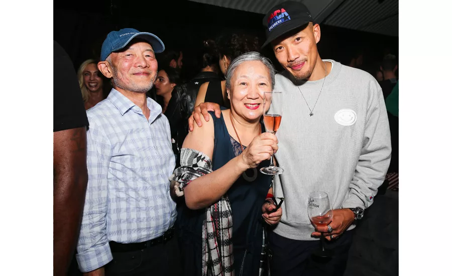 Dai-Yi Chow and his parents celebrate the Moët & Chandon x Public School collaboration and launch of the Limited-Edition Moët & Chandon x Public School Bottle.