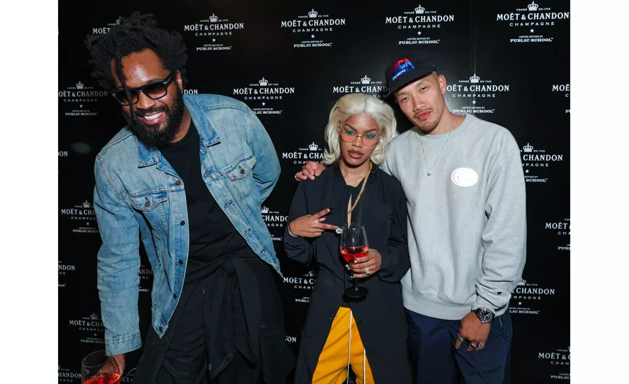 Public School Designers Maxwell Osborne and Dao-Yi Chow with Teyana Taylor at the Moët & Chandon x Public School collaboration launch celebration.