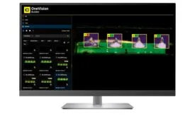 AI-powered machine vision software displaying automated defect detection and quality inspection results for electronic components on a manufacturing production line.