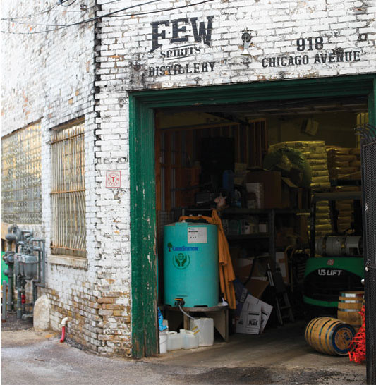 FEW Spirits’ distillery and taproom is located in a repurposed automotive repair shop hidden away in an ally off of Chicago Avenue in Evanston, Ill. (Image courtesy of FEW Spirits LLC) - Beverage Industry