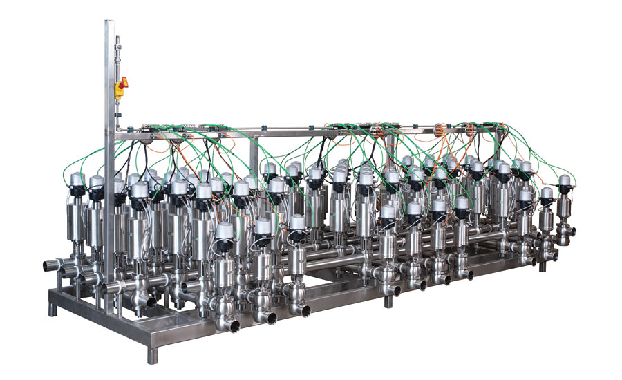 Trans-Market mix-proof valve manifold skid designed with 3-D modeling. - Beverage Industry