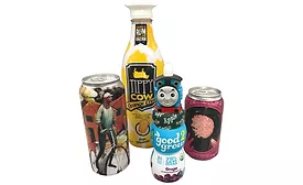 A sleeve label is applied to an aluminum can or container in multiple ways.