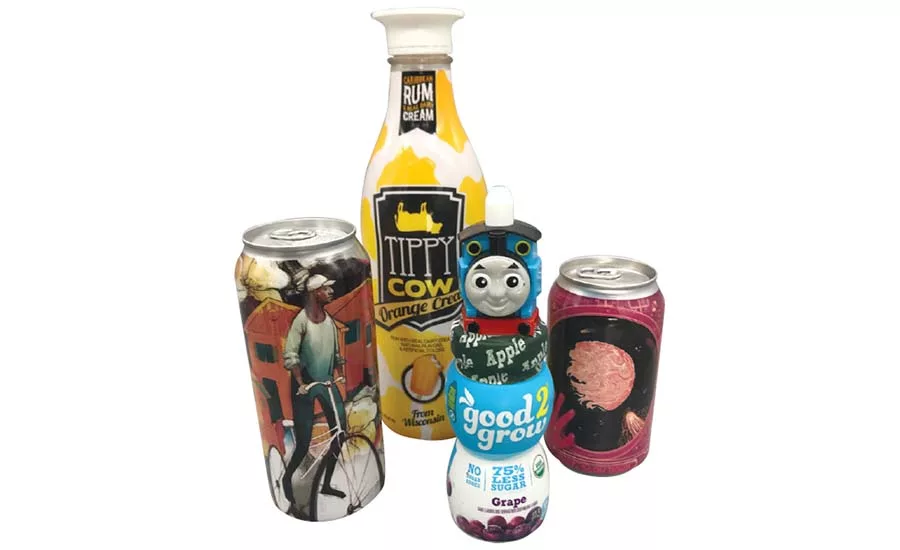 A sleeve label is applied to an aluminum can or container in multiple ways.