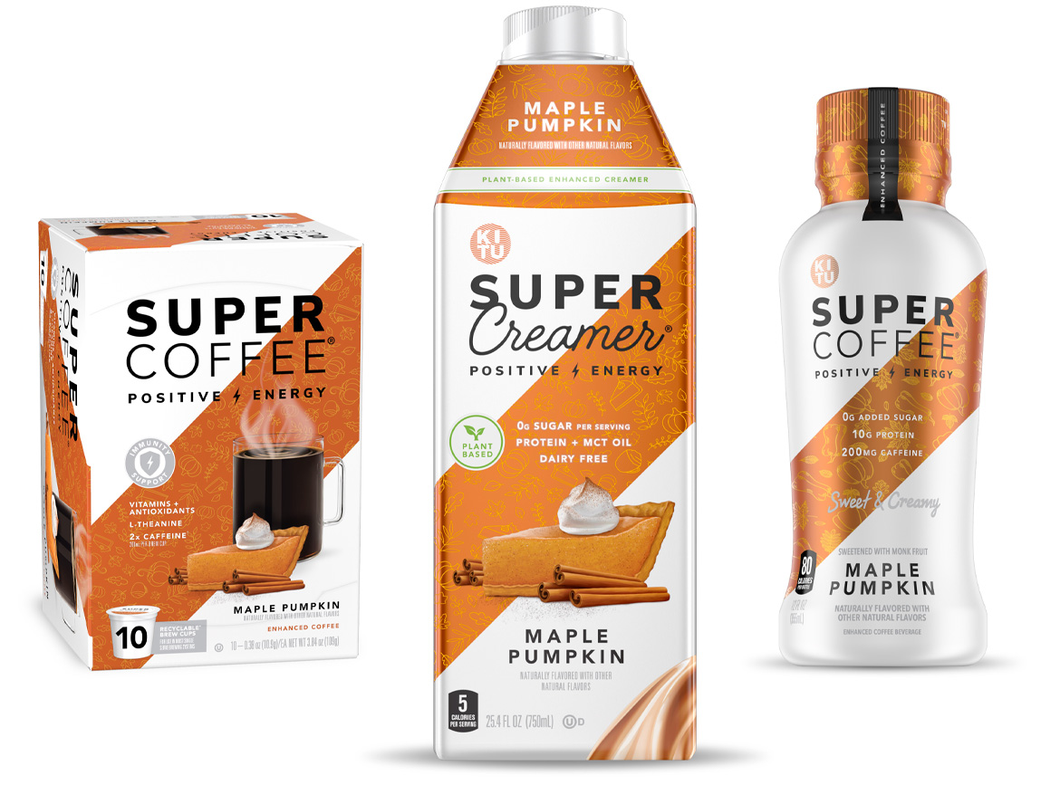 Maple Pumpkin Super Coffee, Super Pods and plant-based Super Creamer