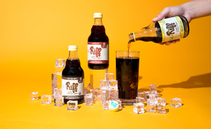 Cold coffees in glass bottles 