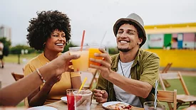 friends laughing and drinking