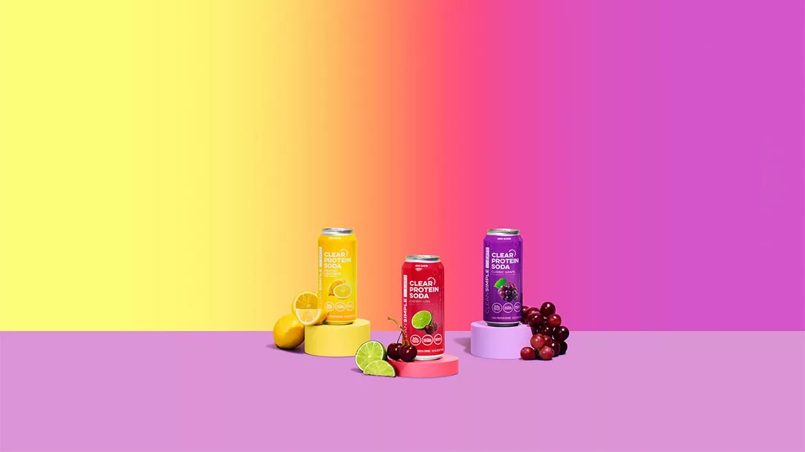 The image shows a can of Clear Protein Soda.
