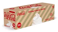 a 12-pack of Coca-Cola Holiday Creamy Vanilla soda cans