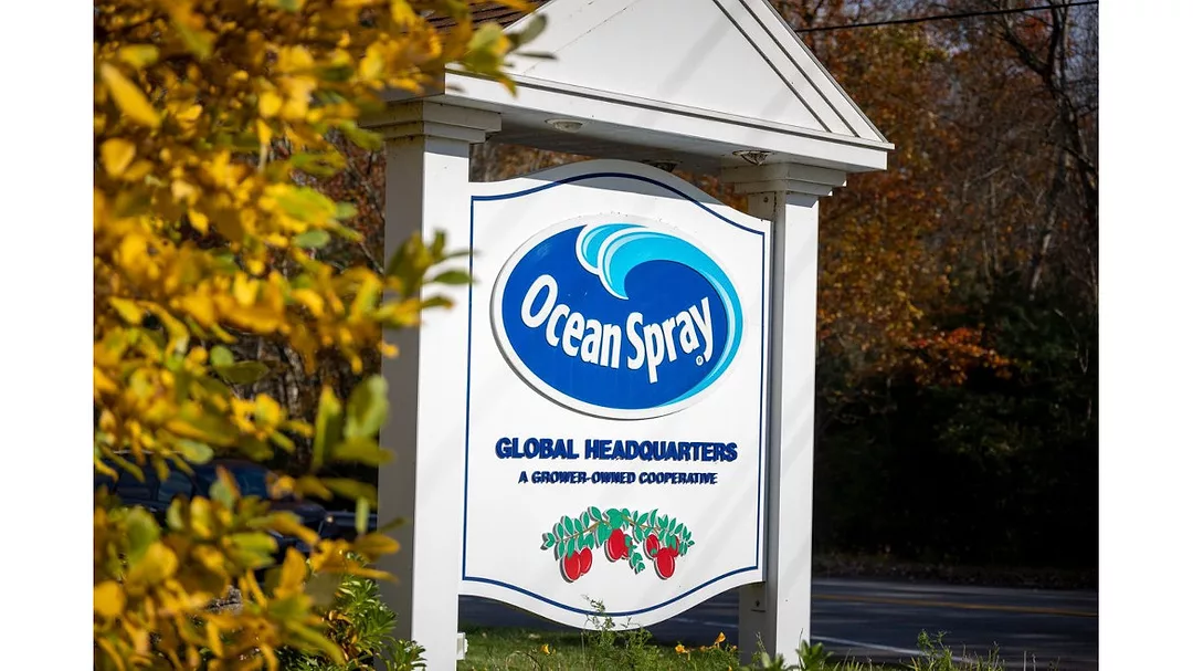 a sign for the Ocean Spray Global Headquarters. 