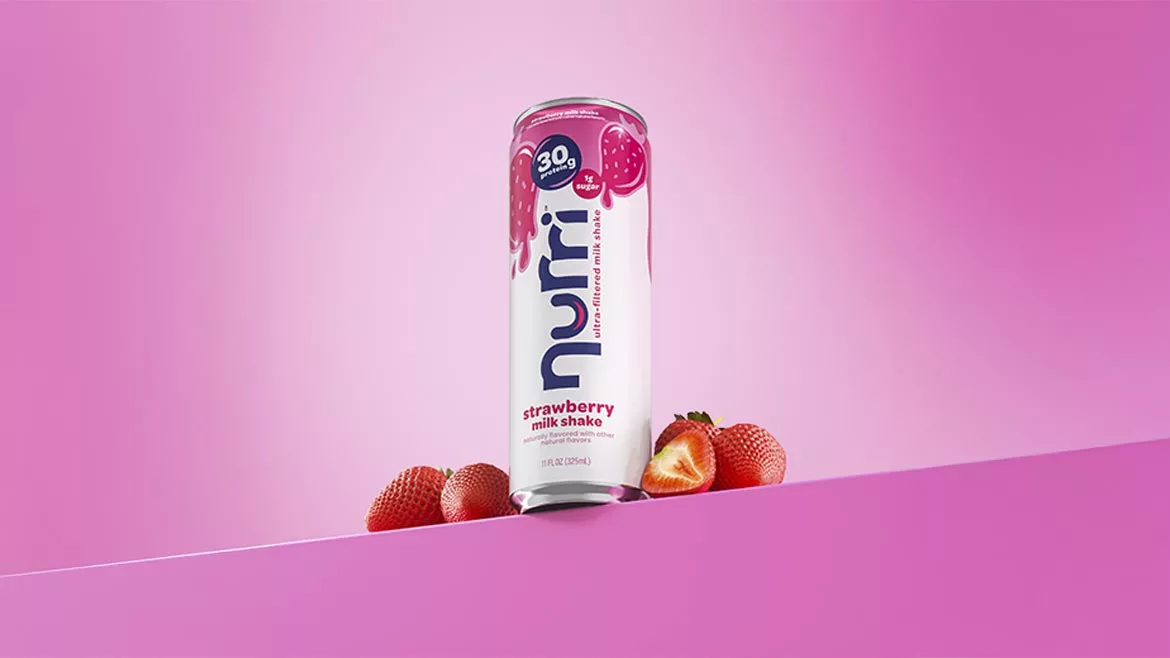 a can of Nurri Strawberry 30g Protein Ultra-Filtered Milk Shake