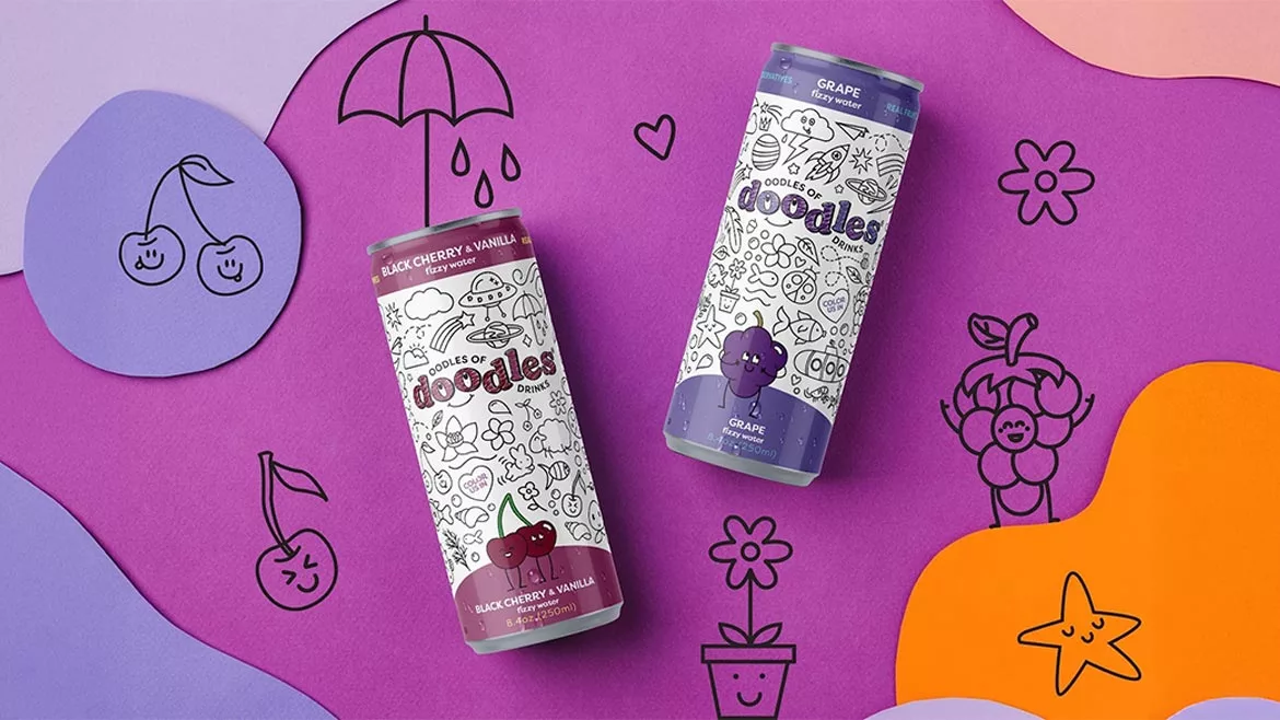 Oodles of Doodles Grape fizzy water can