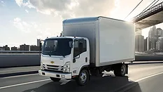 The vehicle shown is a Chevrolet Low Cab Forward (LCF) series commercial box truck The vehicle shown is a Chevrolet Low Cab Forward (LCF) series commercial box truck