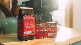 Chocolate Lava Cake and Cinnamon Roll coffee
