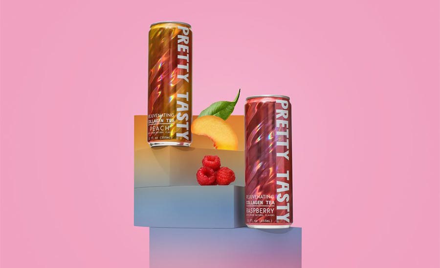 cans from the Pretty Tasty Collagen Iced Tea line