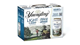 a 12-pack of Yuengling Light Lager featuring special Field & Stream branded packaging.