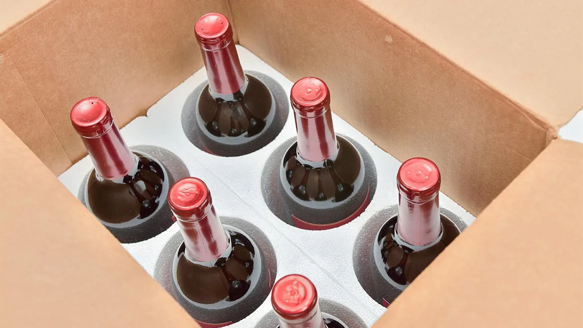 wine shipping box featuring specialized inserts to keep bottles secure during transport