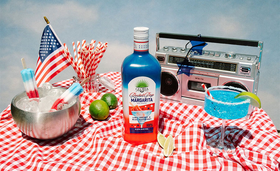 The bottle highlighted in the image is the Rancho La Gloria Rocket Pop Margarita Wine Cocktail