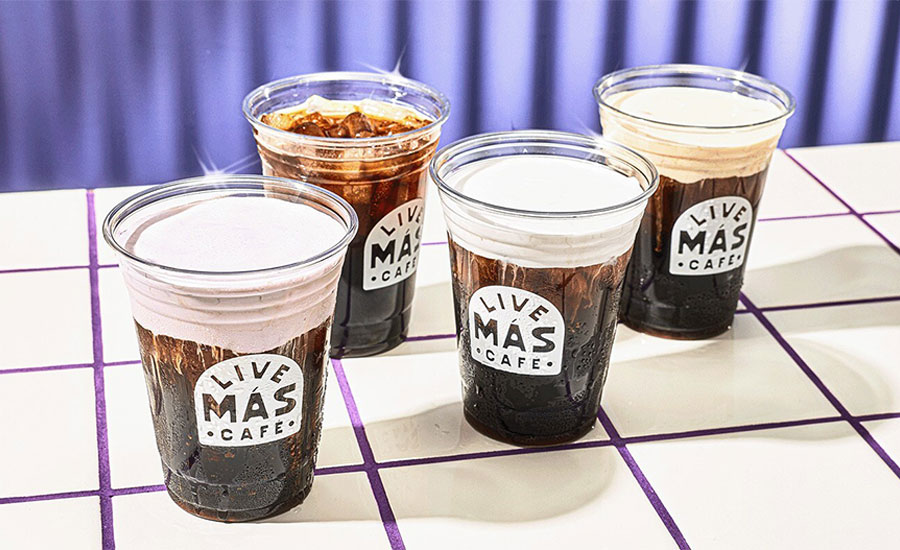Taco Bell Live Más Café cold brew coffees topped with various flavored cold foams