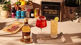The image features the El Mayor Tequila Paloma to Sunset cocktail kit