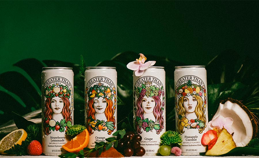 The image displays Greater Than branded hydration beverages