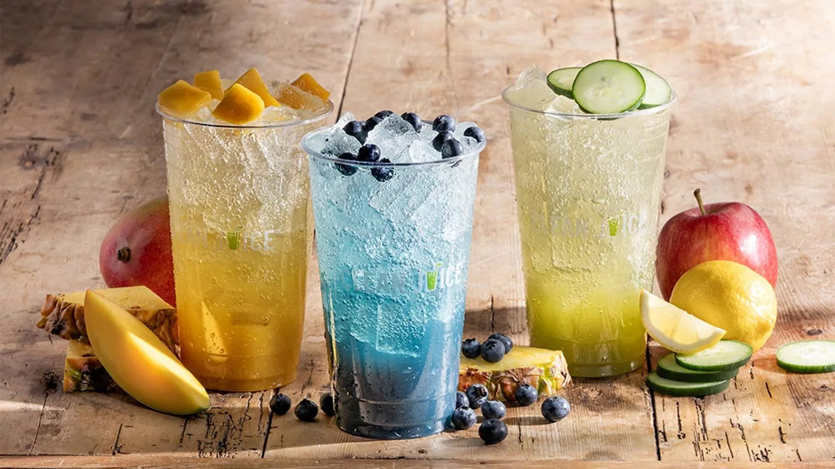 new Sparklers from Clean Juice, a limited-time lineup of sparkling beverages made with real fruit juice and sparkling water