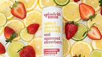 a 12-ounce can of Spindrift Spiked Strawberry Lemonade sparkling water a 12-ounce can of Spindrift Spiked Strawberry Lemonade sparkling water