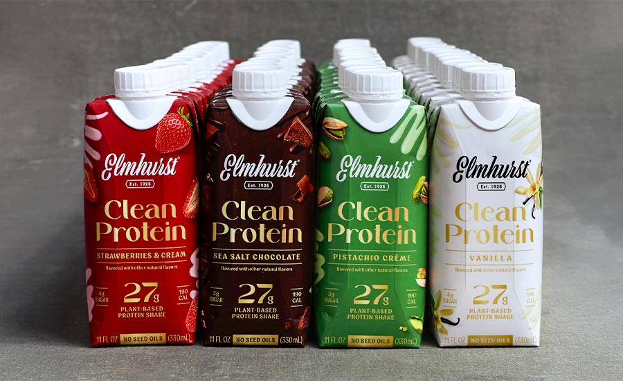 cartons of Elmhurst 1925 Clean Protein plant-based ready-to-drink protein shakes