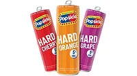 three 12-ounce cans of Popsicle Hard flavored malt beverages in Hard Cherry (red), Hard Orange (orange), and Hard Grape (purple) three 12-ounce cans of Popsicle Hard flavored malt beverages in Hard Cherry (red), Hard Orange (orange), and Hard Grape (purple)