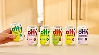 an assortment of oHy Hydrogen Sparkling Water cans in organic flavors like Blackberry, Lemon Lime, Cherry Lime, Strawberry Lemon, and Raspberry an assortment of oHy Hydrogen Sparkling Water cans in organic flavors like Blackberry, Lemon Lime, Cherry Lime, Strawberry Lemon, and Raspberry