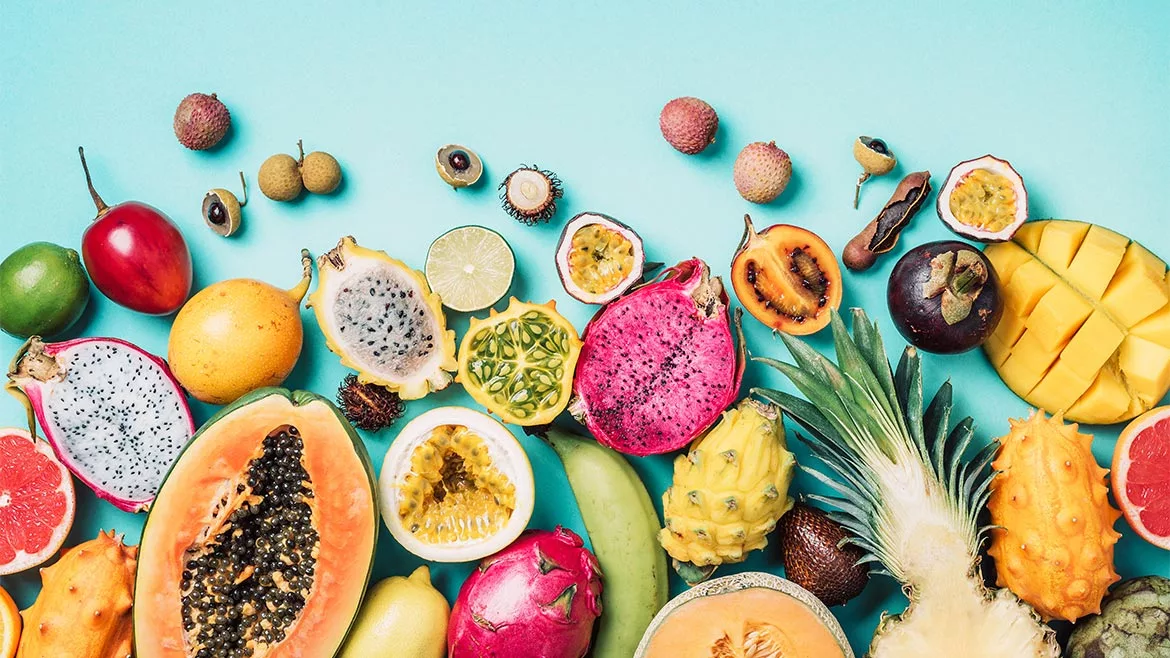 a vibrant assortment of tropical fruits