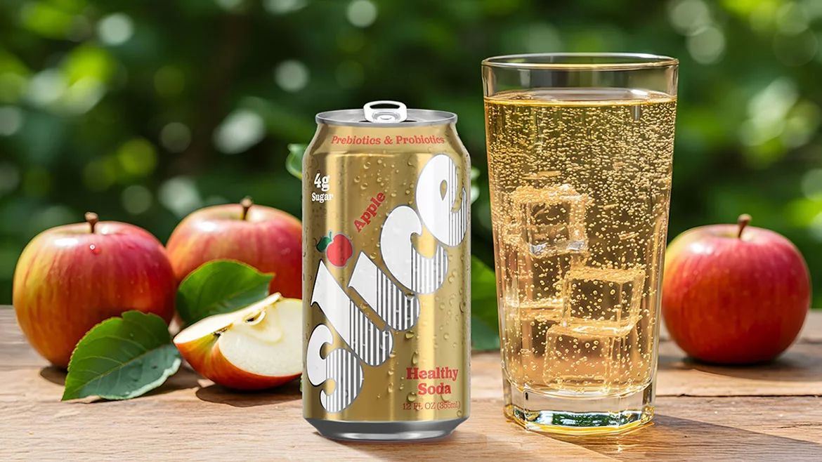This is a can of Slice Apple Healthy Soda